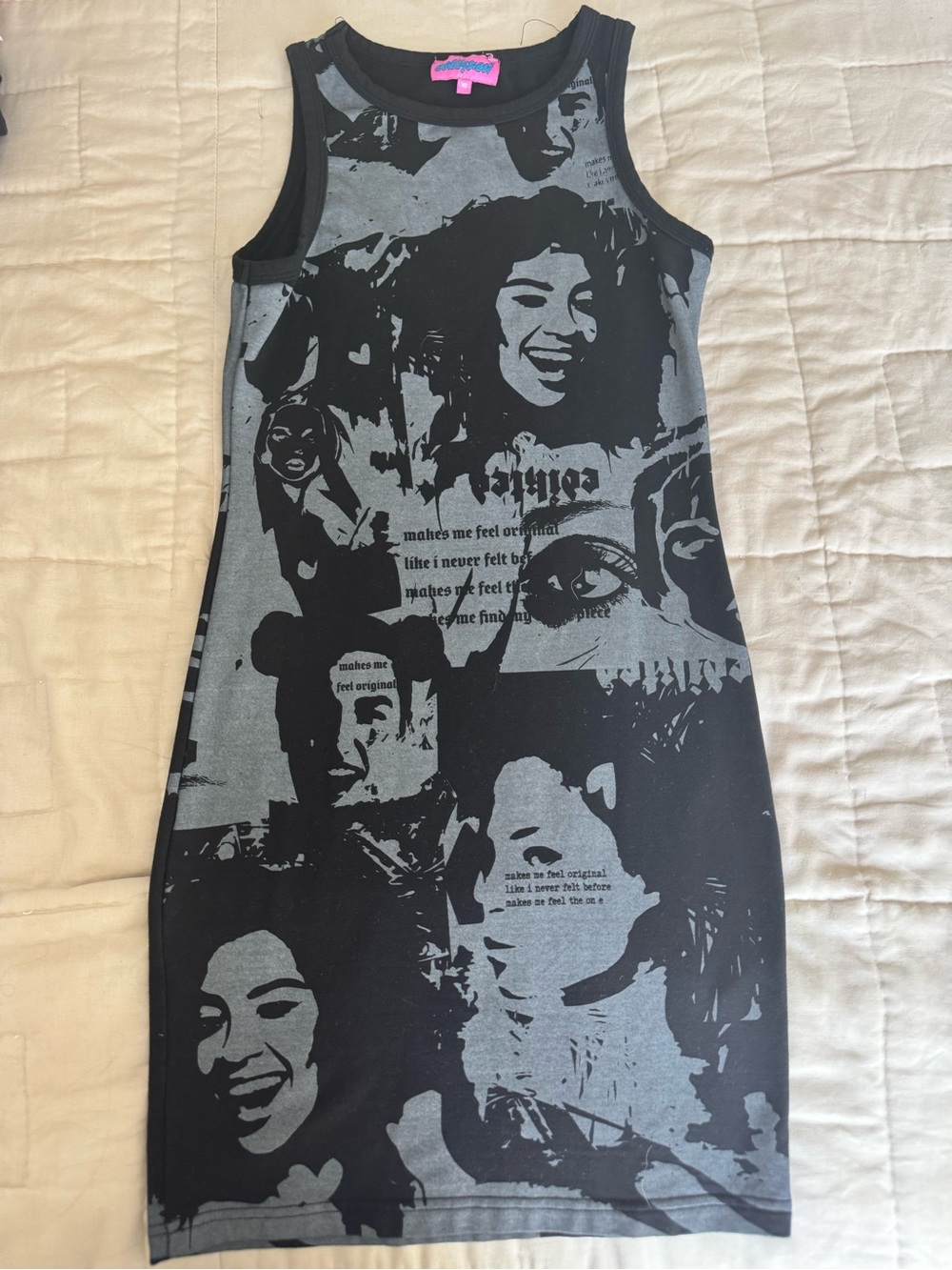 Edikted Black & Gray Graphic Face Print Mini Dress
